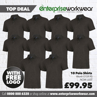 10 x Polo Shirts with FREE PRINTED LOGO TO LEFT BREAST