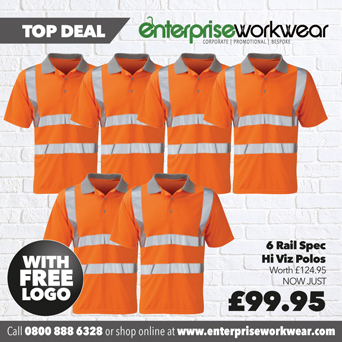 6 x Rail Spec Hi Vis Polo Shirt with FREE PRINTED LOGO TO LEFT BREAST