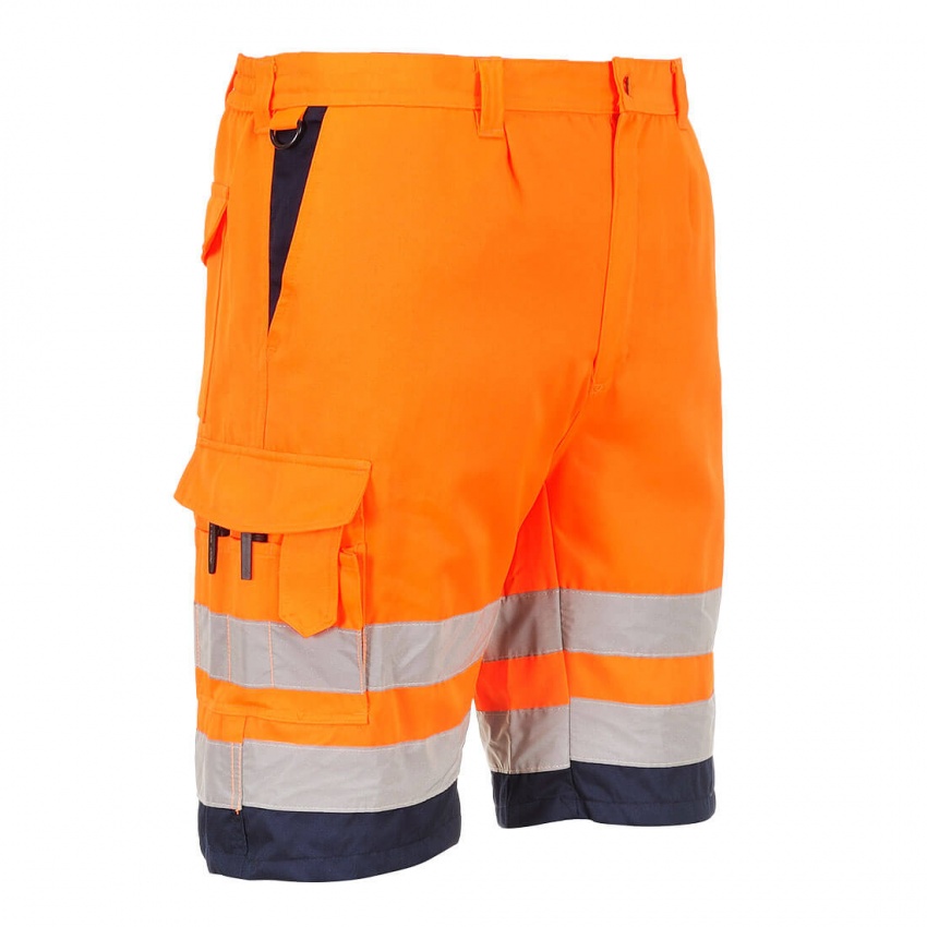 L043 - Hi-Vis Lightweight Polycotton Shorts Orange/Navy