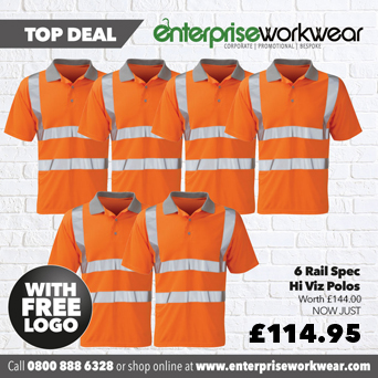 6 x Rail Spec Hi Vis Polo Shirt with FREE PRINTED LOGO TO LEFT BREAST