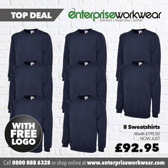 8 x Sweatshirts with FREE PRINTED LOGO TO LEFT BREAST