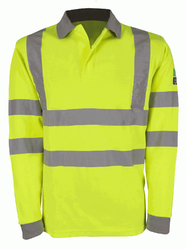 HERTZ: Inherent FR ARC Long Sleeve Polo Shirt in Hi Viz Yellow